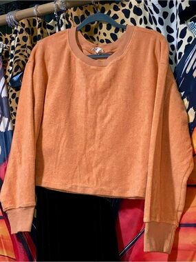 Women’s Orange Crewneck Terry Pullover crop Top